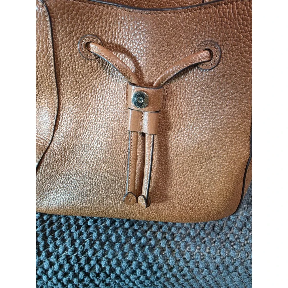 Kate Spade New York Pebbled Leather Backpack Ginger Tea Brown Drawstring Flap